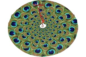 LUADSN Peacock Feather Christmas Tree Skirt 48" Xmas Tree Mat for Christmas Decorations Holiday Ornaments