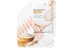 Foot Mask with Rice Raw Pulp-6Pairs Hydrating Peeling Masks for Dry Cracked Feet, Exfoliating Foot Mask Peel, Moisturize Brig