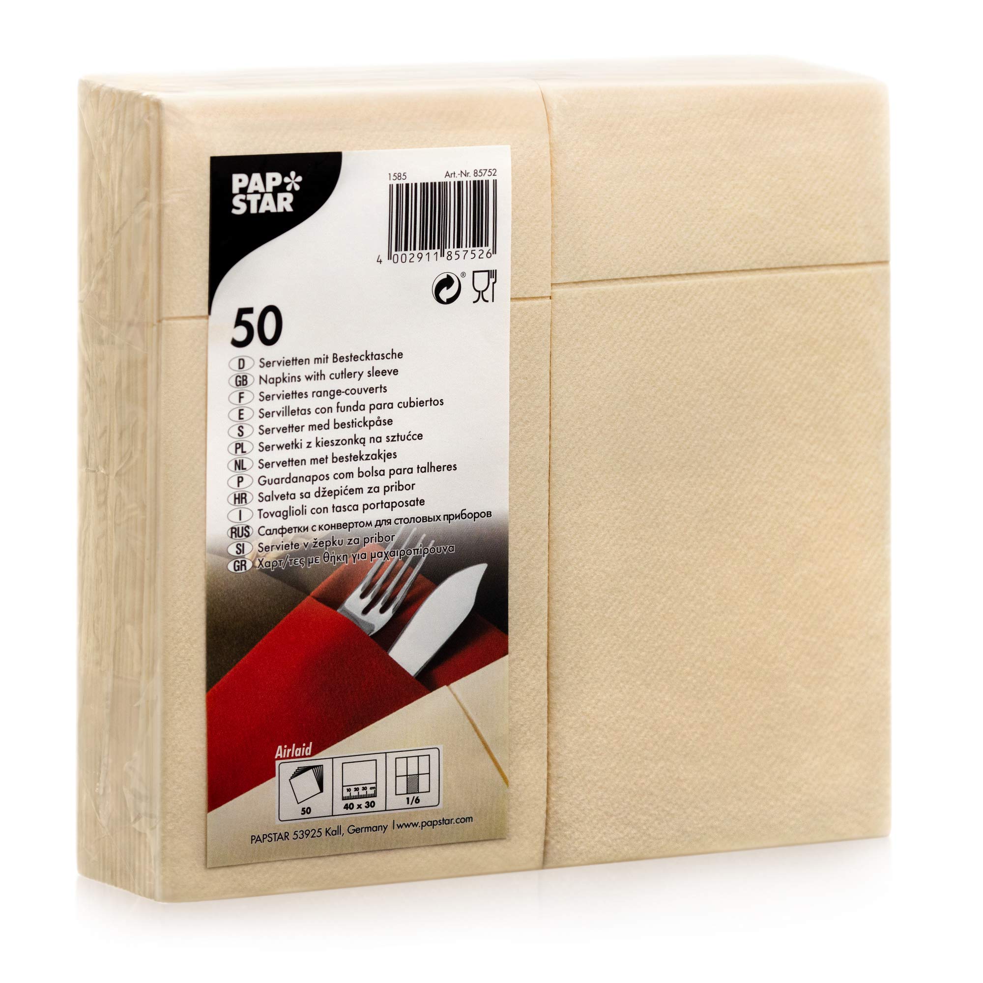 Papstar Luxury Disposable Cutlery Pocket Sleeve Napkins, 16