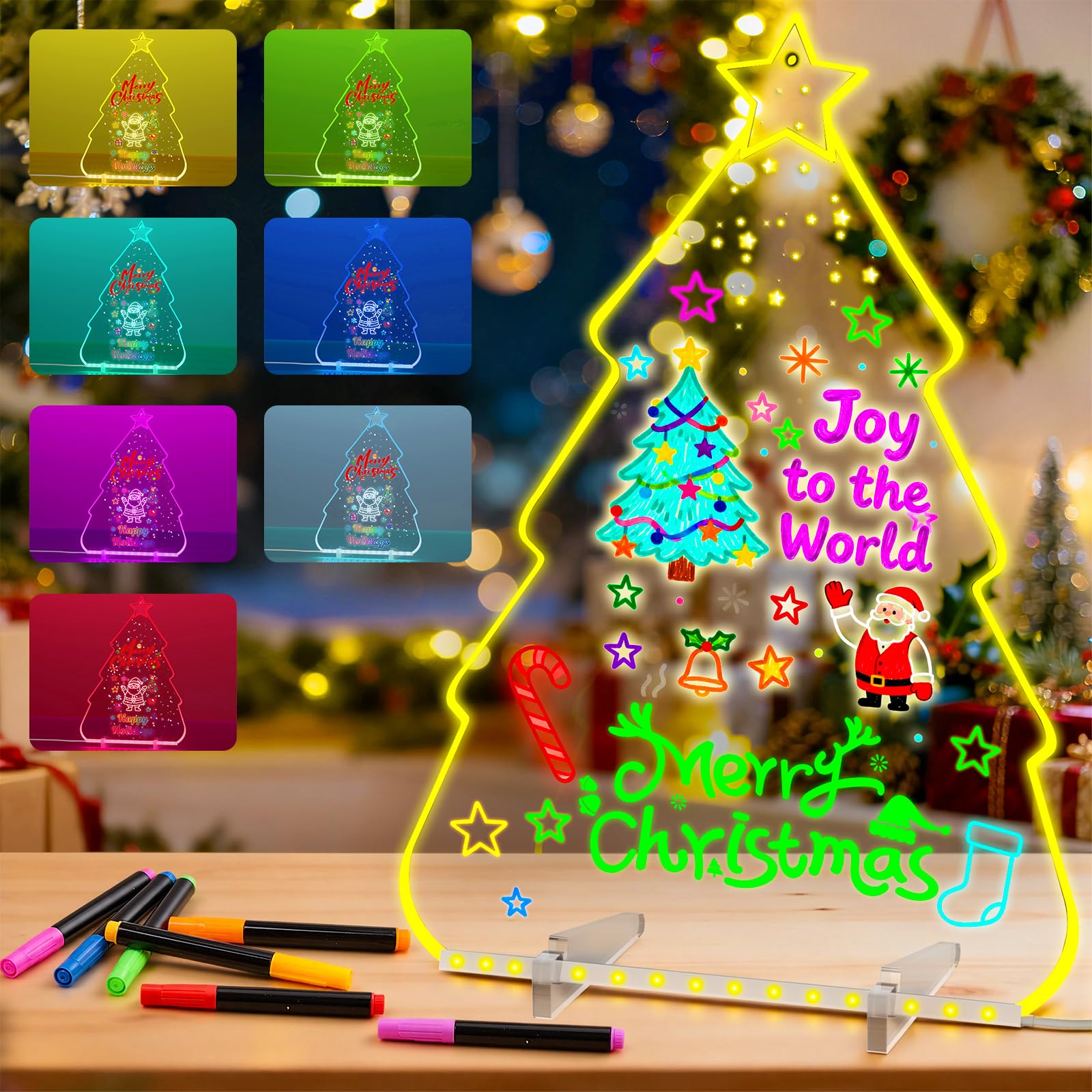 LED Drawing Board for Children, Acrylic Light up Dry Erase Board Kids LED Note Board Pad with Light 4 Modes 7 Colors, Lighted LED Message Writing Board Lamp Doodle Glow Board Christmas Toy for Kids
