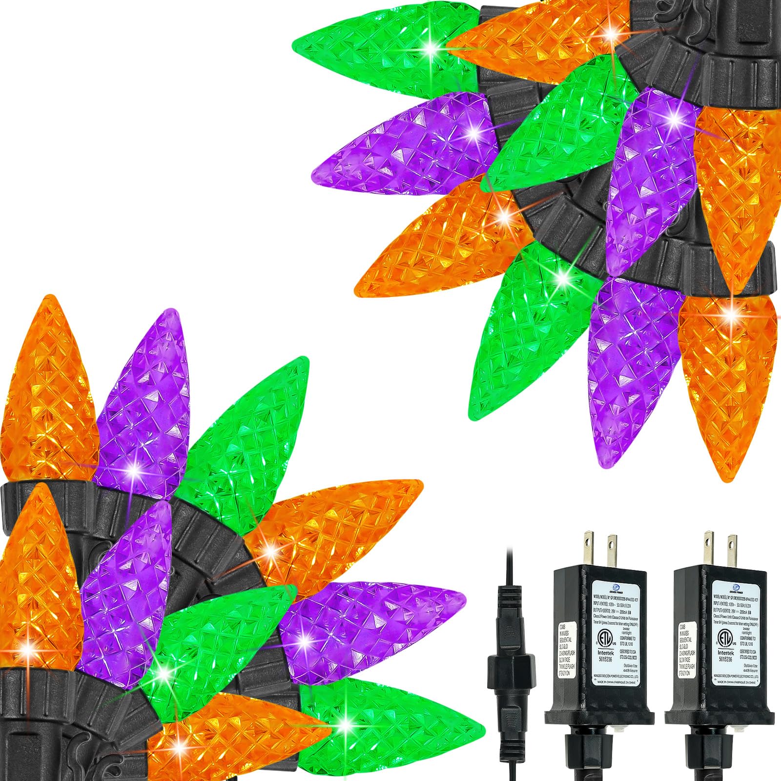 Photo 1 of 2 Pack C6 Halloween Lights Outdoor Indoor, Total 200 LED 66 FT Connectable Halloween String Lights with Timer & 13 Modes, Waterproof Twinkle Light for Horror Party Decor (Orange, Purple and Green)