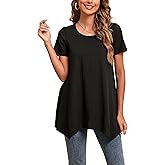 ENMAIN Tunic Tops for Women Plus Size Short Sleeve Top Loose Fit Dressy Casual Swing Summer Tunics Tops to Wear with Leggings