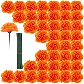 Geegoods 100PCS Orange Artificial Marigold Flower Heads with Stems | Vivid Faux Cempasuchil for Día de los Muertos Altar, Day of the Dead, Halloween, Mexican Party, DIY Garland & Wreath Décor