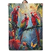 Tropical Parrot Gifts, Colorful Macaw Bird Blanket for Adults Women Kids, 50x60 in, Cozy Fuzzy Warm Soft Throw Blankets for Bedroom, Camping, Couch, Decor