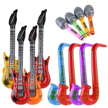 NUOLUX Aufblasbare Prop,Aufblasbare Gitarre musikalische Instrumente Spielzeug, 12 Stück (zufällige Farbe)