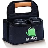 Good E’s 4 Cup Reusable Coffee Cup Carrier for Delivery, Insulated, Waterproof, Portable Tote Bag Drink Holder with Leather Handle Organizer for Cold/Hot Beverages (16oz to 24oz)