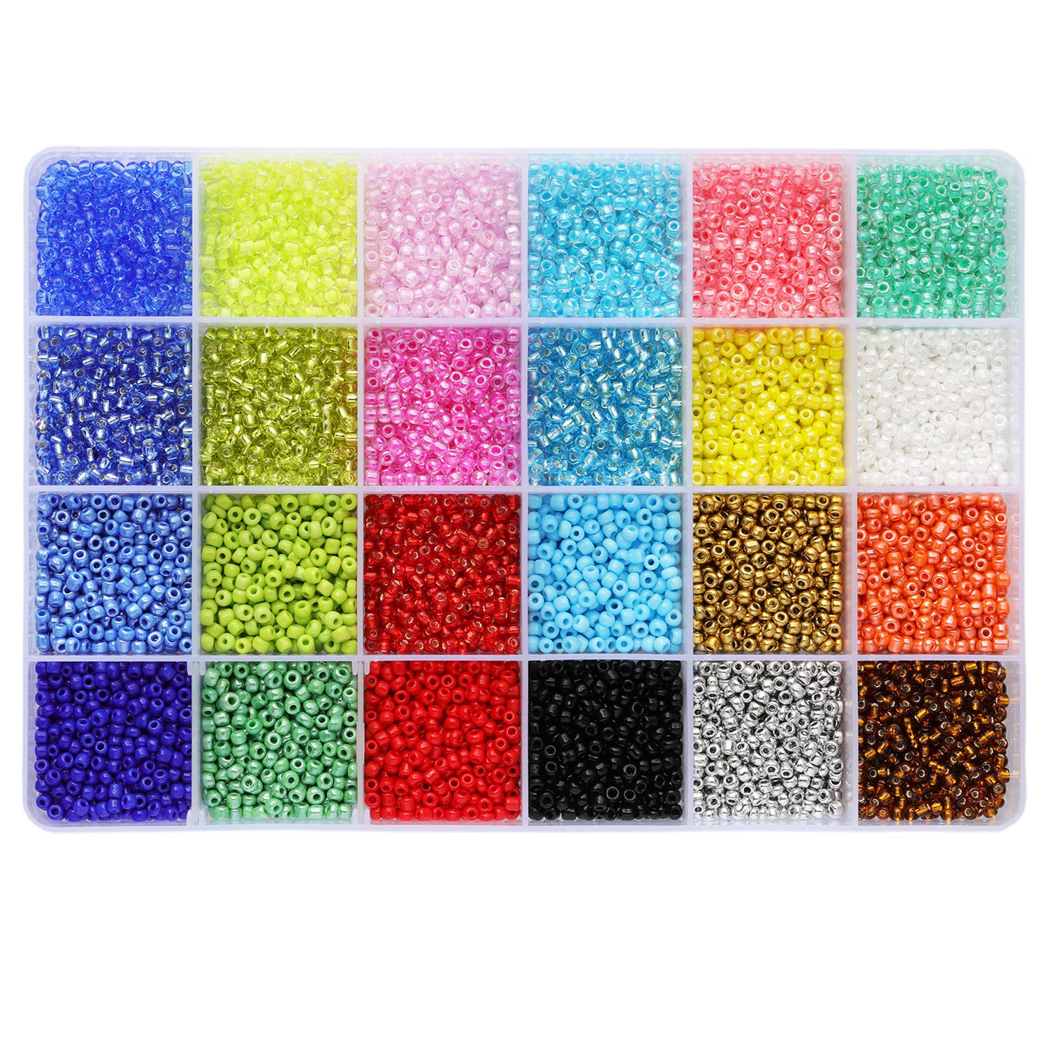 Tibaoffy Size 8/0 Crafts Glass Seed Beads 3mm Pony Beads with Organizer Box for Jewelry Making (24 Assorted Multicolor Set, Total About 9000pcs)