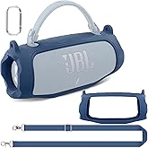 co2CREA Silicone Case for JBL Charge 6 Portable Waterproof Bluetooth Speaker, Portable Travel Soft Cover with Shoulder Strap, Protective Skin Case (Blue)