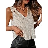 OYOANGLE Women's V Neck Sparkle Sequin Tank Top Party Club Crop Tops