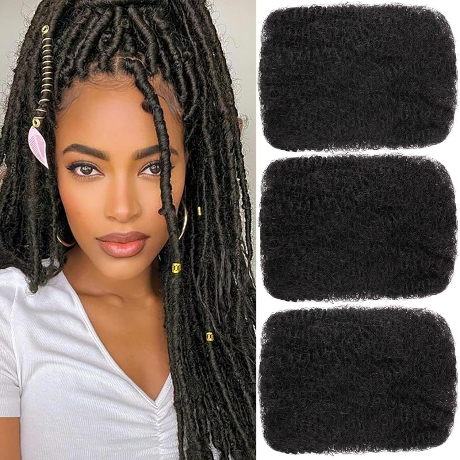 Mscat 10 Inch 3 Bundles Natural Black Afro Kinkys Bulk Human Hair For Dreadlocks,Dreadlocks Extensions Braiding Twist Afro Kinky Human Hair For Locs Mini Twists Braiding Afro Kinky Hair 30g/pack(1B#) — image 1