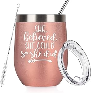 Tom Boy She Believed She Could So She Did Wine Tumbler 12 Oz - Graduation Gifts for Her, Congratulations Gifts for Women, Spiritual Inspirational Gifts for Women Wine Tumbler with Lid and Straw