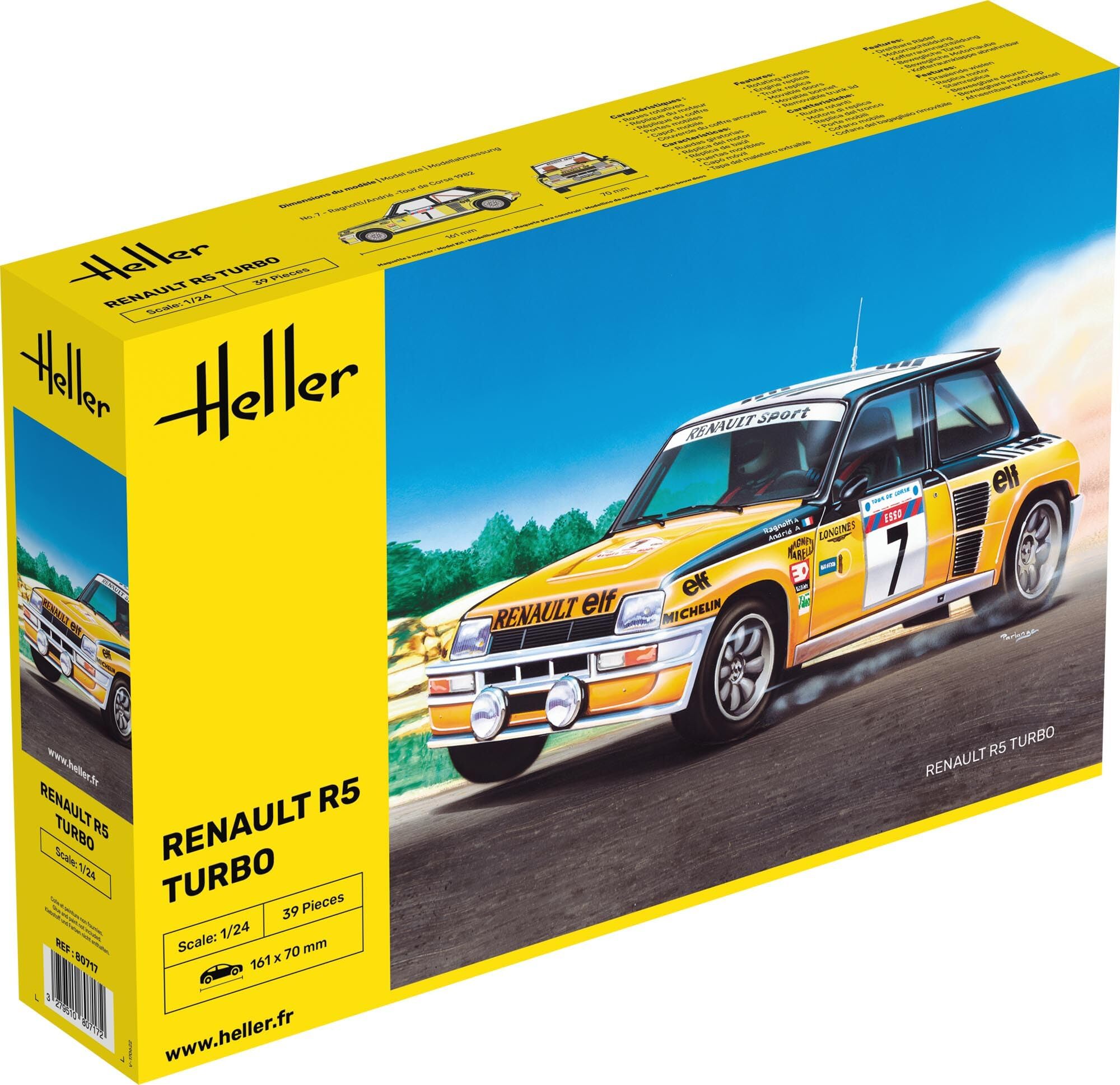 Heller HEL80717 1:24-Renault R5 Turbo,155x73x55mm