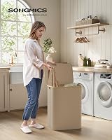 SONGMICS 130 L Laundry Basket with Lid 2-Section 52x38.5x70.5 cm Camel view 2