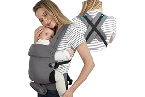 BOVEKEEY Baby Carrier Newborn to Toddler Ergonomic Wrap 4-in-1 Breathable Comfort Stable Structure, with Mobile Phone Bag, Bottle Bag, Windproof Cover, Hands-Free for Babies 7-44lbs, Adult Waistline 37-54in