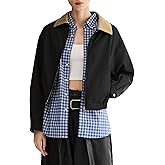 Orolay Women's Cropped Barn Jacket Casual Utility Zip Up Jacket Corduroy Collar Fall Trench Coat
