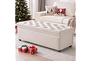 Mangodan 50" Storage Ottoman Bench, Tufted Ottoman with Storage for Living Room, Large End of Bed Ottomans, Modern Entryway Benchs, Window & Bedroom Benches for Foot of Bed (Beige)