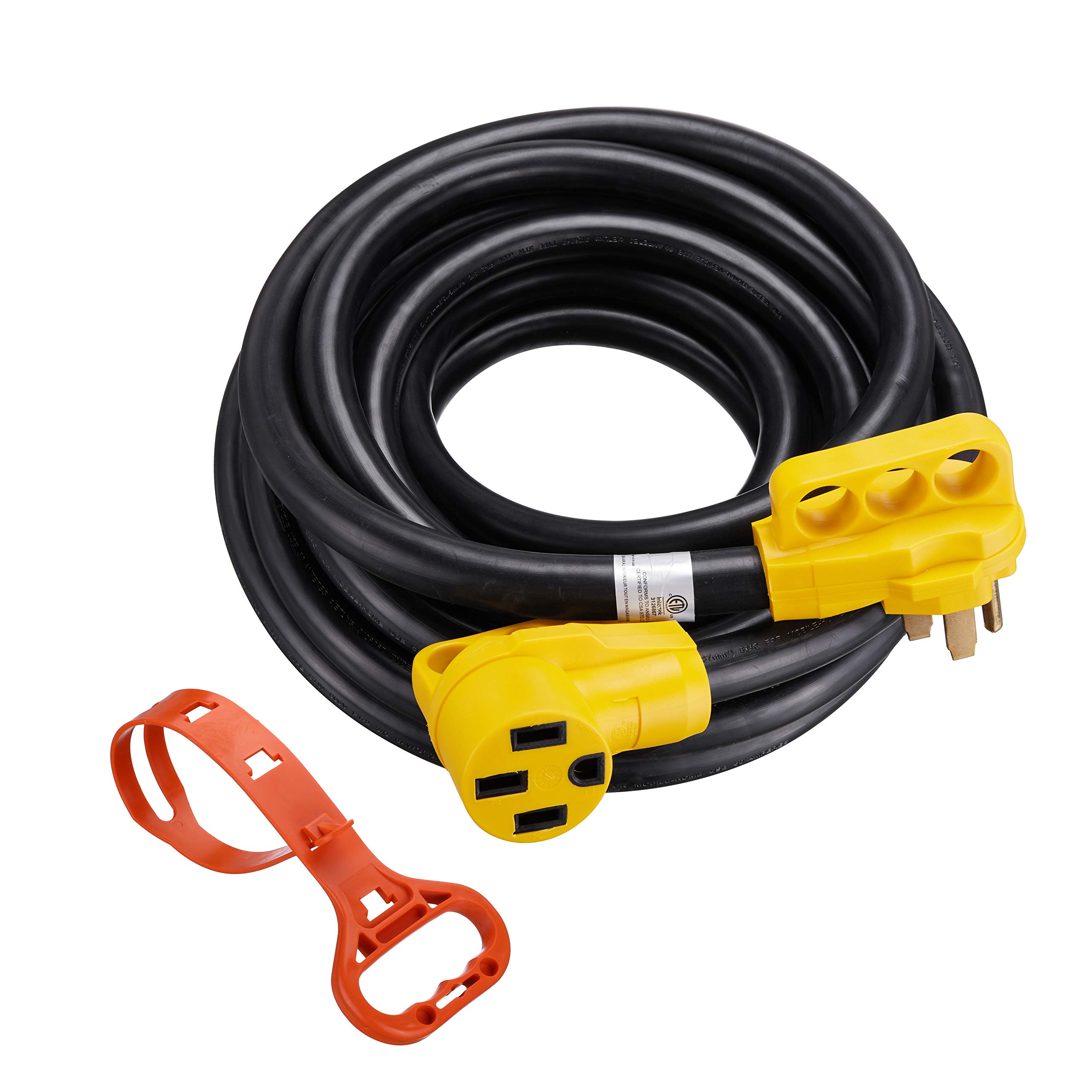 Miady 30ft 50Amp Heavy Duty RV Extension Cord, Easy Unplug Design with Cord Organizer, 6/8 Gauge, ETL Listed