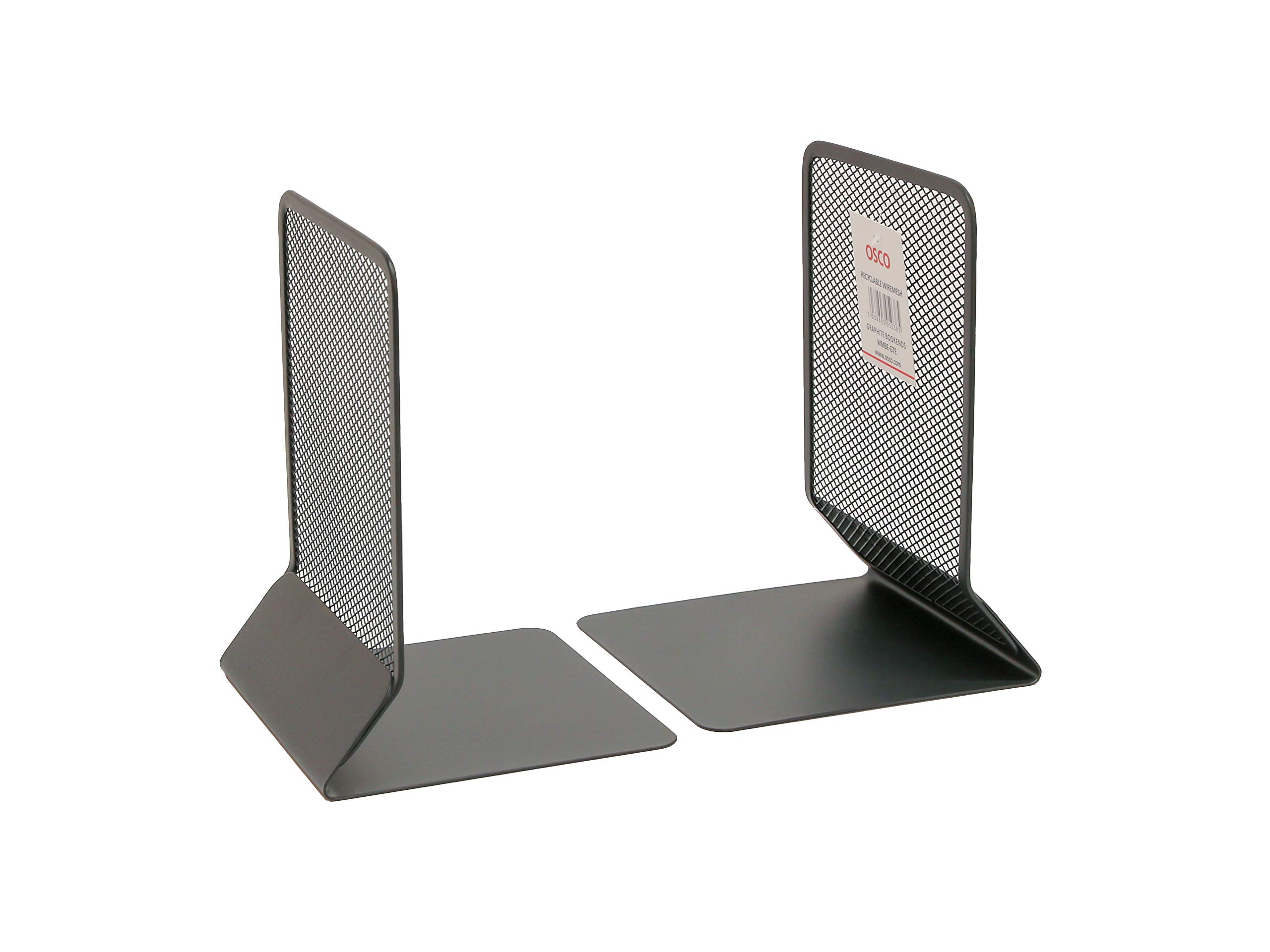 OSCO Wiremesh Bookends, Heavy Duty Metal Mesh Book Supports for Shelves, Bookcases & Desks, Non-Slip Base, Ideal for Home, Office, School or Library Use, Single (Pack of 2) – Graphite