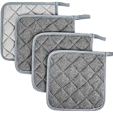MAQIHAN 4 PCS Pot Holders for Kitchen - Cotton Hot Pads for Kitchen Gray | Heat Resistant Terry Cloth Oven Pads, Potholder Set for Cooking, Baking, Hot Pans, Dining Tables &amp; Countertops