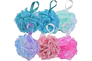 Volokitx 6 Pack Shower Loofahs Bath Sponge – Soft Mesh Poufs in 6 Colors, 60g Shower Puff for Women & Men, Gentle Exfoliating