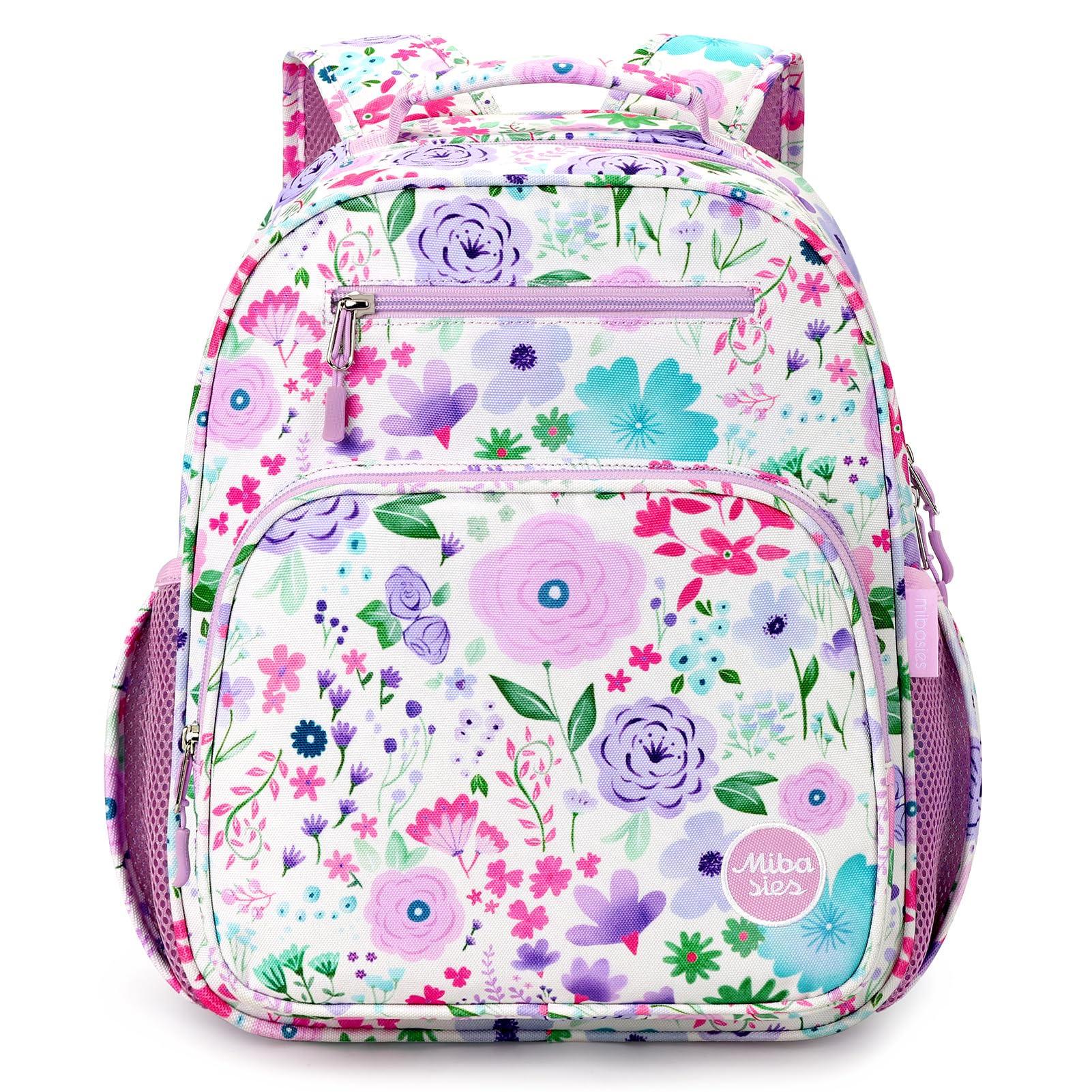 mibasies Kids Backpack for Girls: Girls Backpack 5-8 - Kindergarten Elementary School Bookbag for Girl - Flower Light Purple Image