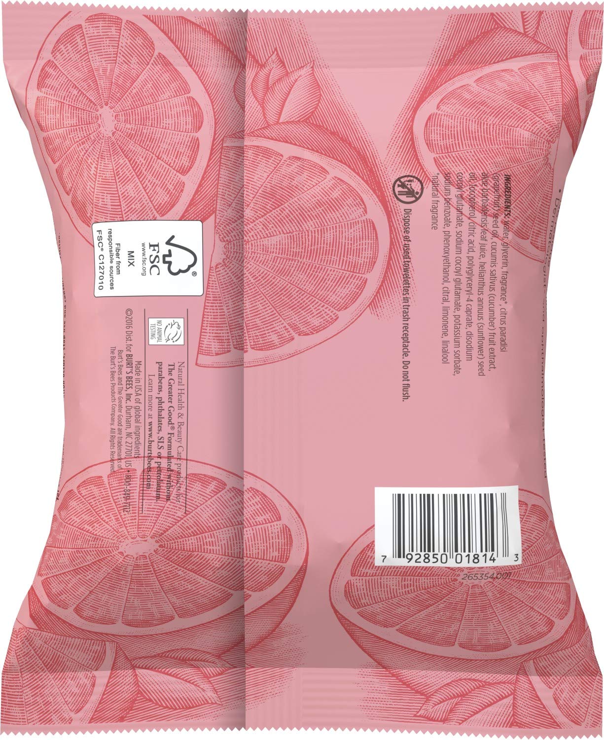 Burt's Bees Facial Cleansing Towelettes for Normal to Oily Skin, Pink Grapefruit, 30 Count: Beauty
