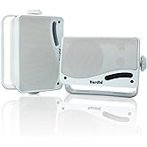 Herdio 3.5" Outdoor Bluetooth Speakers Wired Waterproof, 200W 3 Way Upgrade Premium Wall Mount Speakers, Durable Mountable Loud Sound System for Patio Indoor Deck Garage (White Pair)