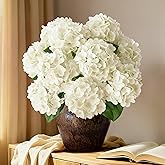 Piklado A Bunch 21in White Real Touch Hydrangea Artificial Flowers with 5pcs Flower Head 10pcs Leaves Faux Hydrangea Flowers for Home Office Decor Wedding Party Arrangements (1, White)
