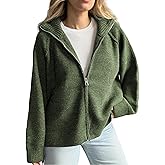 HOWALOOK Womens Long Sleeve Collared Double Zipper Cardigan Casual Sweater Coat Oversized Trendy Jackets Tops