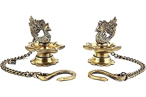Two Moustaches Brass Peacock Carved Hanging Diya Set , Brass Hanging Diyas , Diwali Home Decoration , Diwali Diyas , Housewarming Gifts , Standard , Pack of 2