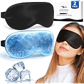 2 Pack Cooling Eye Mask for Puffy Eyes, Migraine Relief, Black &amp; Black | Gel Ice Eye Mask for Dark Circles, Eye Fatigue &amp; Stress, Reusable Cold Compress Weighted Sleep Mask for Men &amp; Women