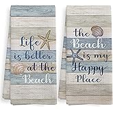 XNXLDYLH Coastal Beach Kitchen Towels and Dishcloths Sets of 2, Beachy Decor, Nautical Themen Bathroom Decor Dish Hand Tea Towels for Bathroom Kitchen, Beach Gifts for Women, 16x24 Inch
