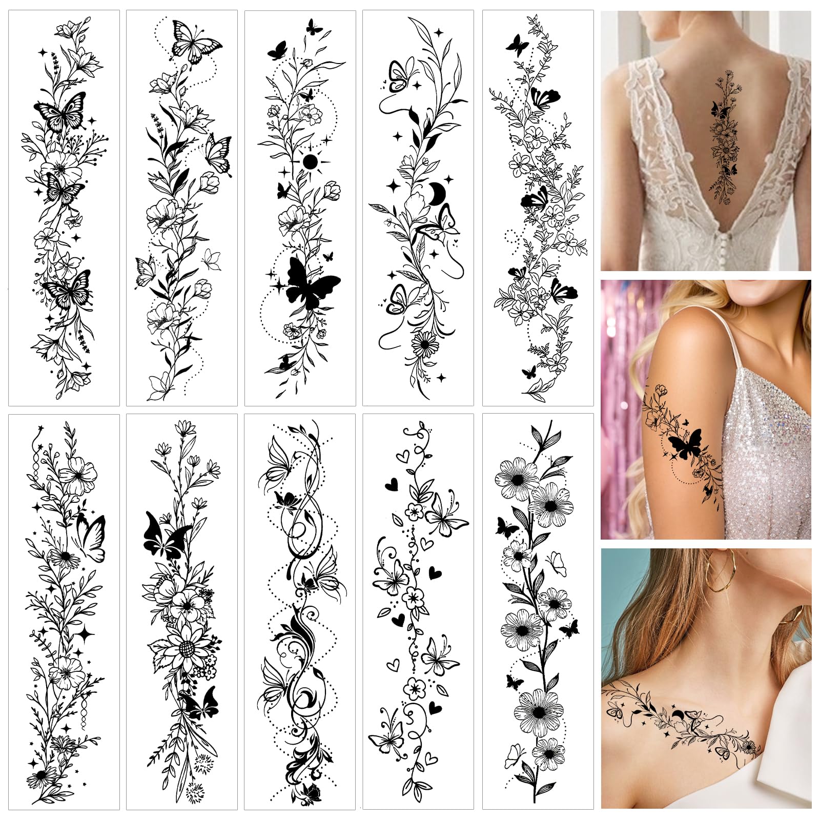 Konsait 10 Sheets Realistic Temporary Tattoos for