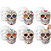 Colingmill 6 Pcs Halloween Skull Ceramic Ready to Paint 5 Inch Ready to Paint Your Own Sugar Skull Figurines Unpainted Plaster Arts and Crafts for Adults Day of The Dead Party Supplies (Classic)