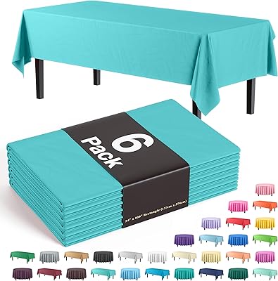 Exquisite Party Solids 6-Pack Premium Plastic Tablecloth 54in. x 108in. Rectangle Plastic Table Cover - Aqua