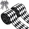 2 Rolls Christmas Checkered Ribbon Black and White Check Ribbon Diamond Check Wired Edge Ribbon Diamond Pattern Decorative Ribbons for Christmas Fall Tree Wrapping DIY Crafts (2.6 Inch)
