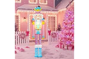 GlikCeil 39'' Outdoor Pre-lit Christmas Pink Nutcracker Yard Sign Candy Cane Theme Yard Nutcracker Large Metal Windproof Rainproof Solar Garden Stake for Xmas Outside Party Patio Home Pathway