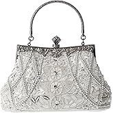 Womens Vintage Floral Beaded Rhinestone Embroidery Clutch Sequin Crossbody Bag Evening Handbag for Bridal Wedding Party Prom | Vintage, Floral, Beaded, Rhinestone, Embroidery, Sequin