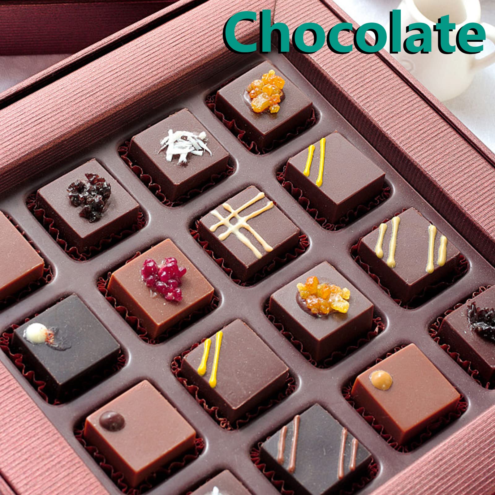 Sakolla Square Chocolate Mold, 40 Cavities Silicone Cube Mold for Chocolate, Candy, Caramel, Ice Cubes, Ganache, Gummy