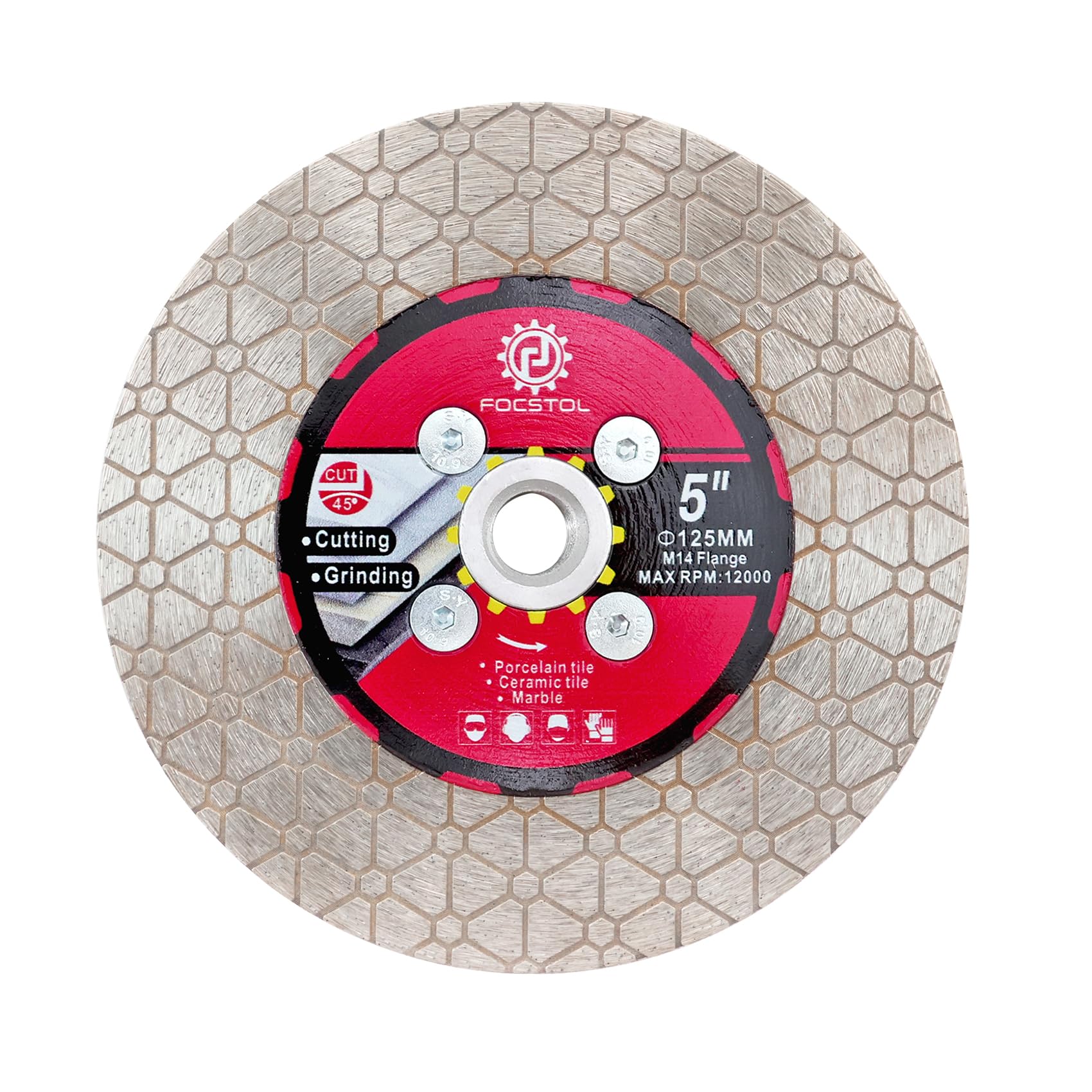 FOCSTOL Diamond Tile Saw Blade - 125mm Double Side Cutting Grinding Disc Wheel with M14 Flange for Porcelain Ceramic Tile Marble Artificial Stone for Angle Grinder