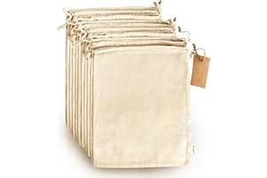 Organic Cotton Produce Bags - Medium 8x10 Inch - 12 Pcs Reusable Muslin Storage Bags with Drawstrings - Canvas Bags - Biodegr