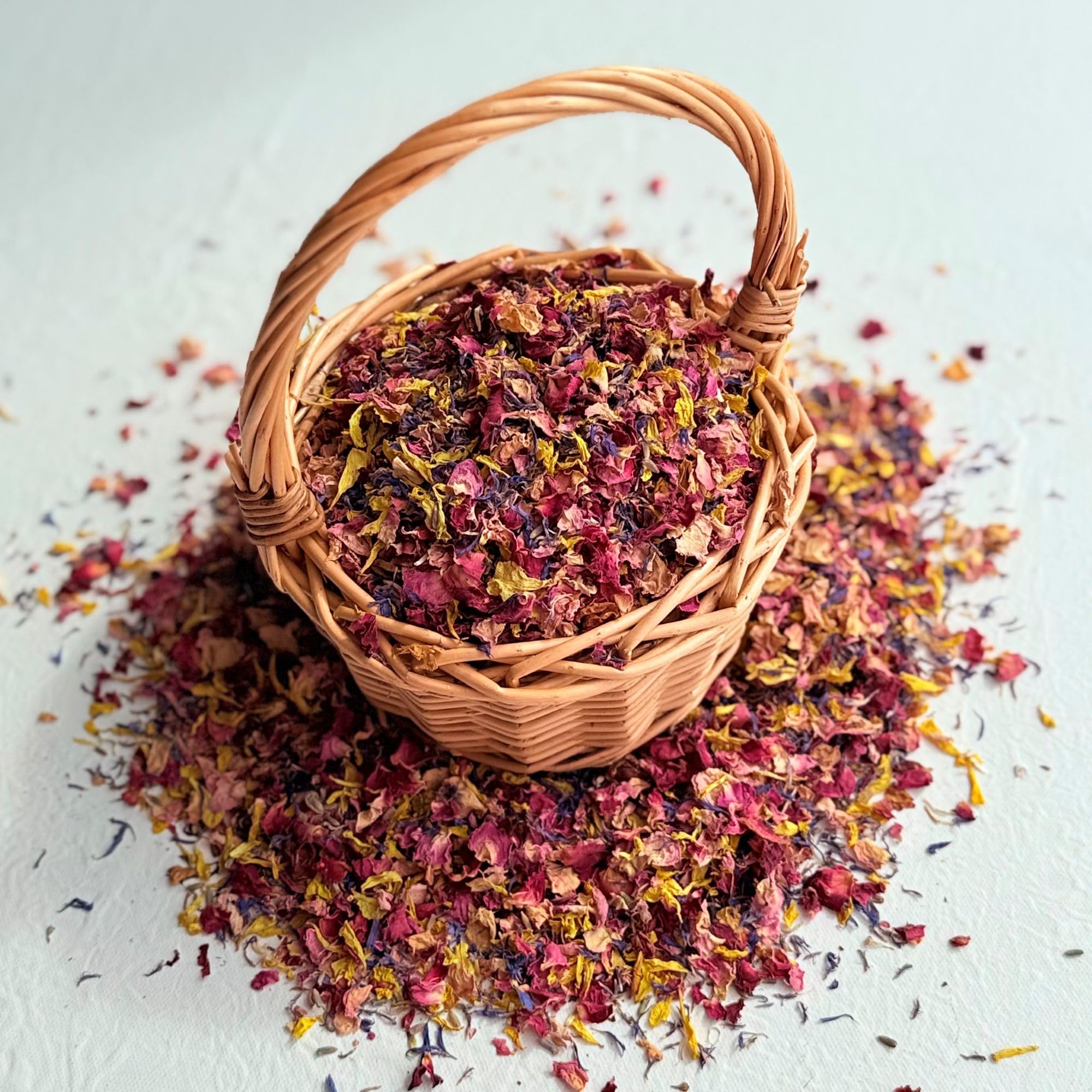 Natural Petal Confetti - 1 Litre - Red & Pink Rose, Blue Cornflower, Yellow Marigold & Lavender - Biodegradable (02)