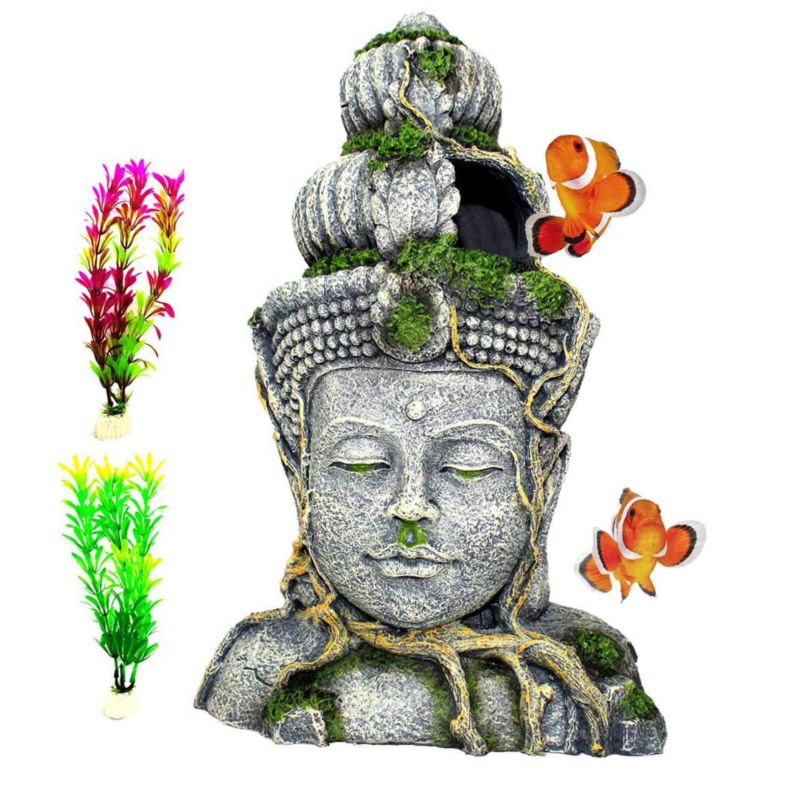 PINVNBY Aquarium Large Buddha Head Statue Decorations Fish Tank Resin Buddha Sculpture Ornament Hideout Betta Cave Sleep Rest Play for Small Fish,Shrimp, Lizard,Gecko and Small Reptile(3 Pack)