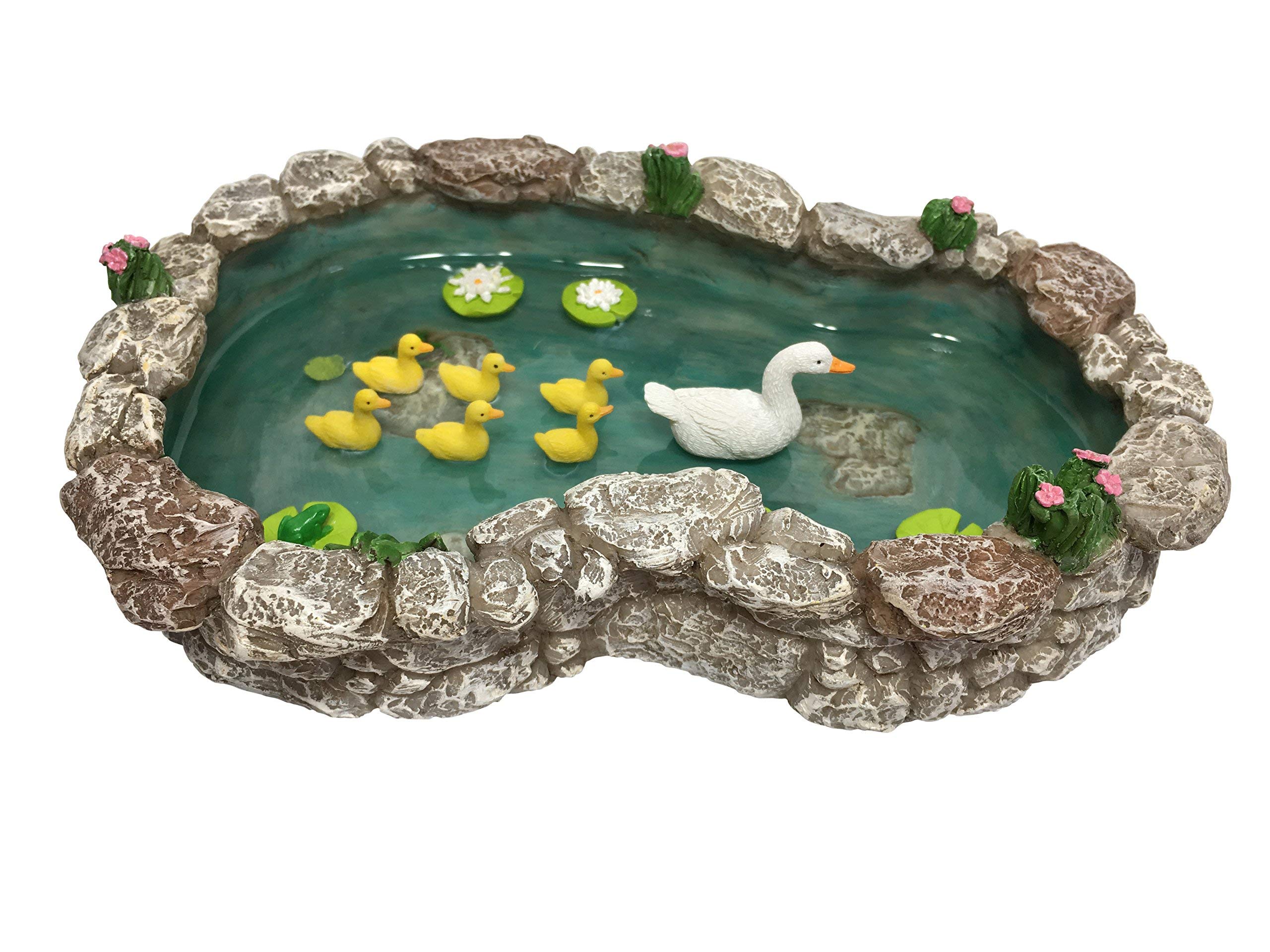 GlitZGlam Duck Pond - Mother and Ducklings! Miniature Fairy Garden Accessory