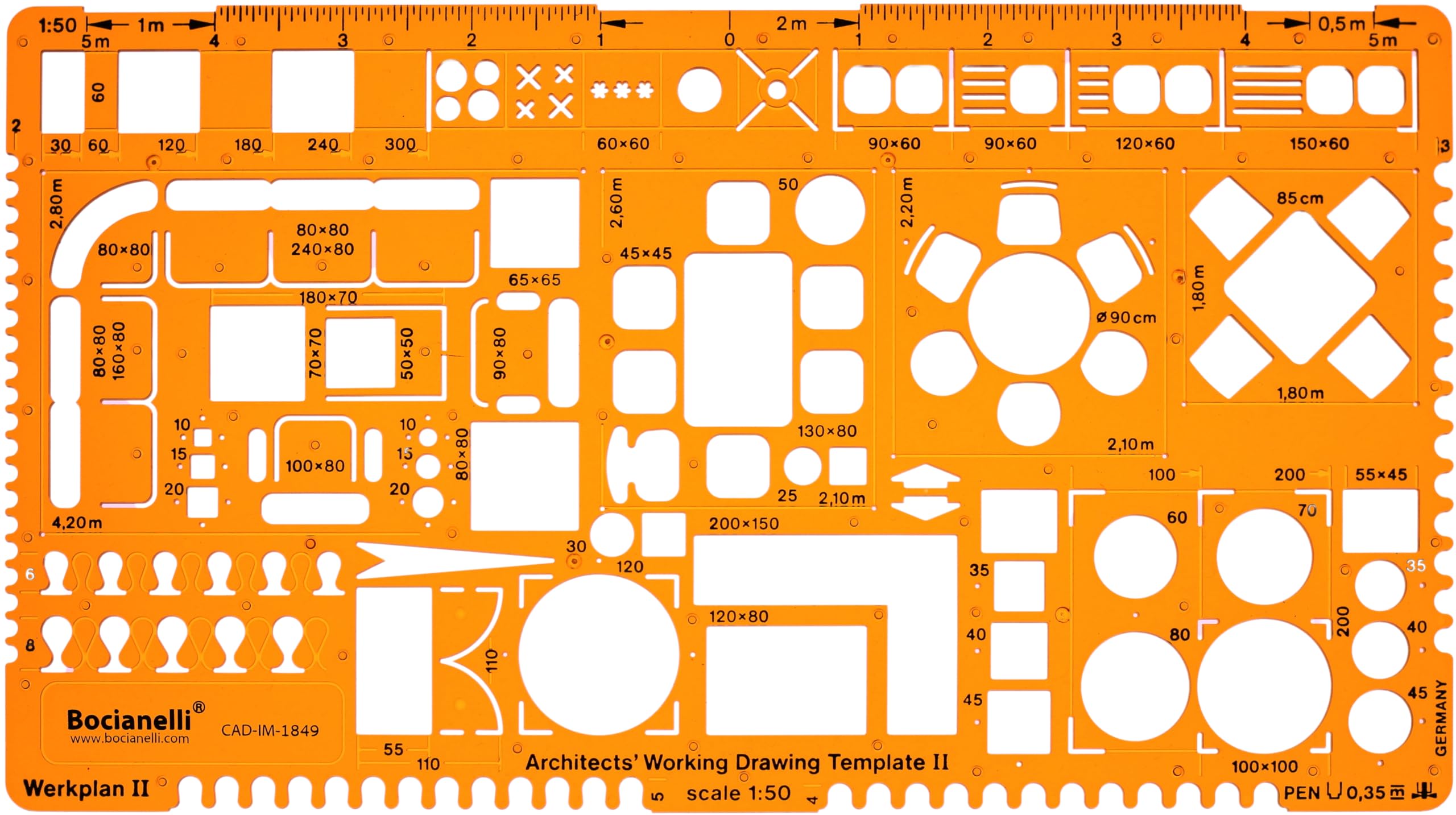 1:50 Scale Architectural Drawing Template Stencil - Architect Technical Drafting Supplies - Furniture Symbols for House Interior Floor Plan Design