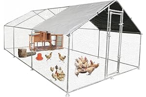 HEASON Large Chicken Coop Walk in Metal Runs with Cover Outdoor Pet Pens Poultry Cage Duck Rabbit House Backyard Use 1'Tube(19.2'Lx9.84'Wx6.6'H)