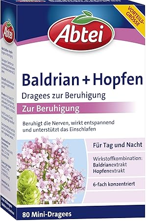 Abtei Baldrian + Hopfen Dragees zur Beruhigung, 80 Kapseln