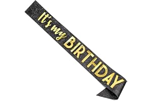 CORRURE 'It's My Birthday' Glitter Sash With Metallic Gold Foil - Black for Men and Women - 18th 21st 25th 30th 40th 50th or Any Other Bday - Great Party Favors Supplies