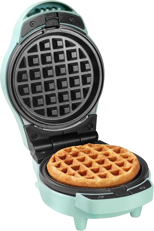 Mini Piastra per Waffle 12,5 cm – Piastre Rotonde e a Cuore – Rivestimento Antiaderente – Manico Cool Touch – Spie Luminose – Macchina per Mini Waffle di Bruxelles - Blu - AMW500MD