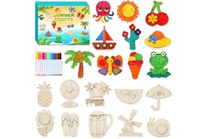 Worgree Summer Crafts for Kids, 36 Pcs DIY Wooden Magnets Art Craft Supplies Painting Kit for Boys Girls Ages 4-8 8-12 Birthday Party Gifts Summer Activities School Classroom Prizes
